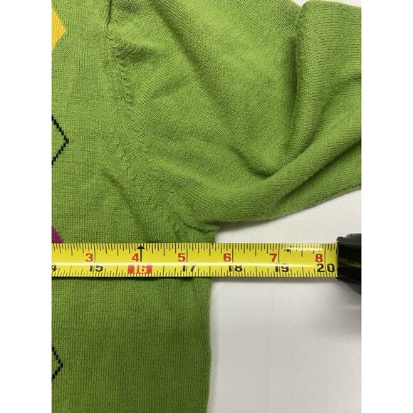AUGUST SILK Cardigan Sweater Womens Large Green Argyle Knit Button-Up 3/4 Sleeve - Picture 4 of 7